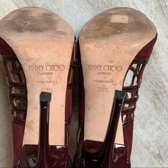 Jimmy Choo Vector Patent Cut Out Caged Suede Heels - Picture 6 of 6